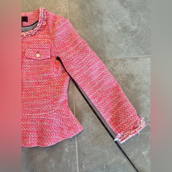 J.CREW Peplum Lady Jacket in Neon Fuchsia Pink Tweed Blazer | Size 0 Womens - Picture 10 of 10